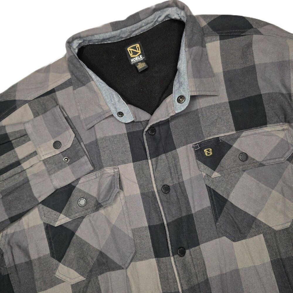 Noble Outfitters Mens Flannel Shirt Jacket XXL Black Grey Plaid Fleece Lined NWT